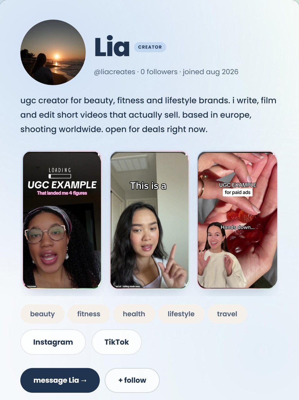 example creator profile on YOUgc